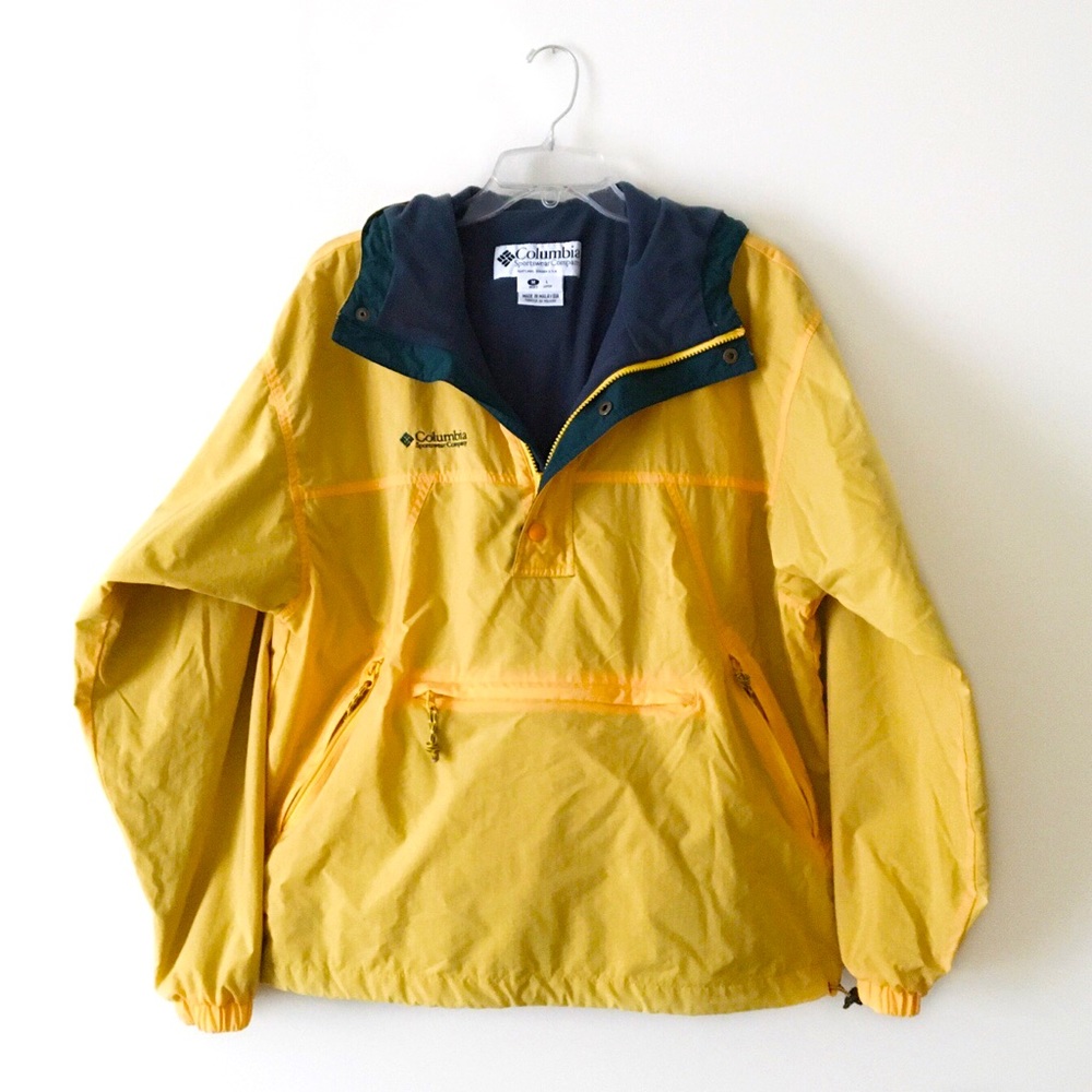 Yellow Columbia windbreaker pullover jacket